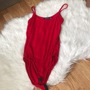 Red boohoo body suit